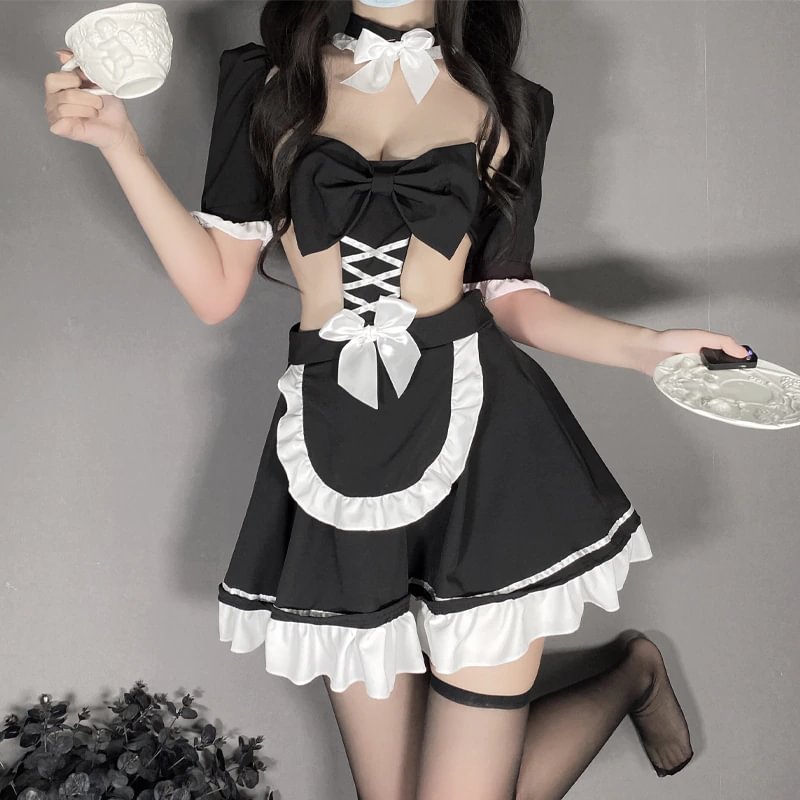 Billionm OJBK Sexy Lingerie Maid Dress Uniform Sweet Maid Temptation Outfits Kawaii Hollow Out Costumes Role Play Exotic Long Dress 2022