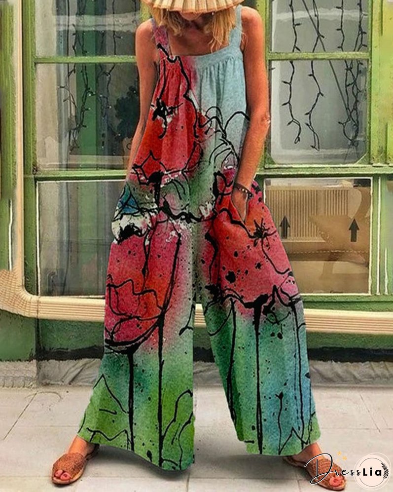 Plus Size Fashion Loose Strap Wide Leg Jumpsuit