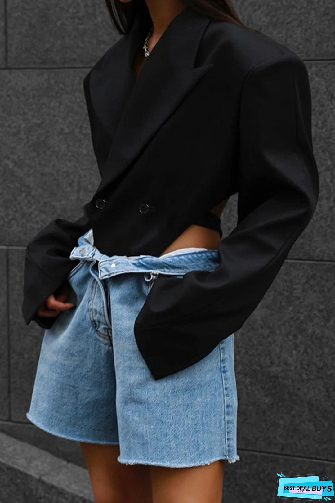 Black Shoulder Pad Suit Tops