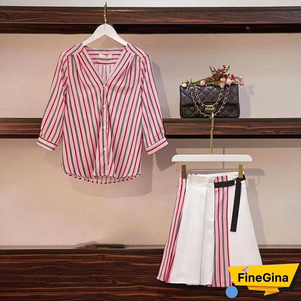 Fashion Stripe Blouse + Splice Skirt P11718