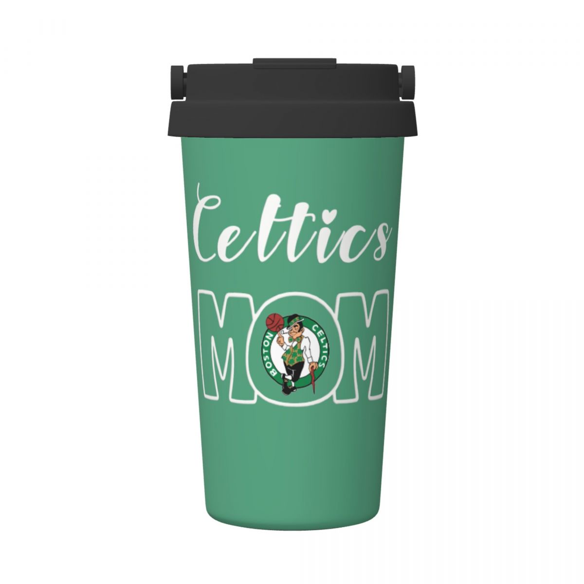 Boston Celtics Mom Reusable Coffee Cup with Lid and Handle