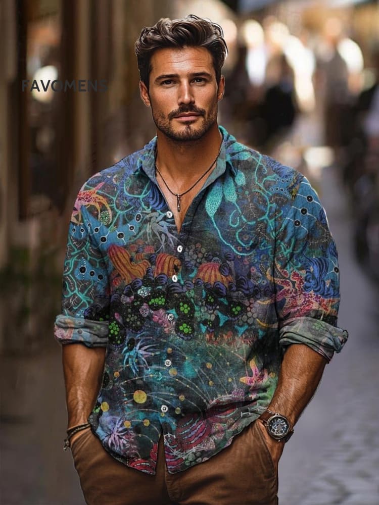Vintage Tropical Jungle At Night Art Print 100% Cotton Long Sleeve Shirt Multicolor / S