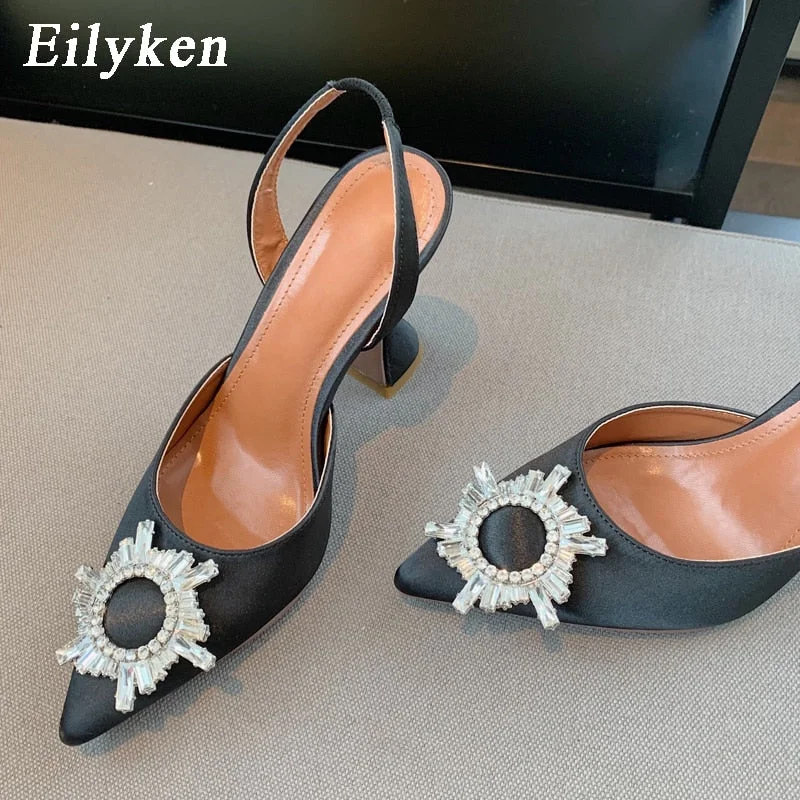 Eilyken Silk Women Pumps Crystal Strange Style High heels Summer Bride Shoes Comfortable Heeled Party Wedding Shoes