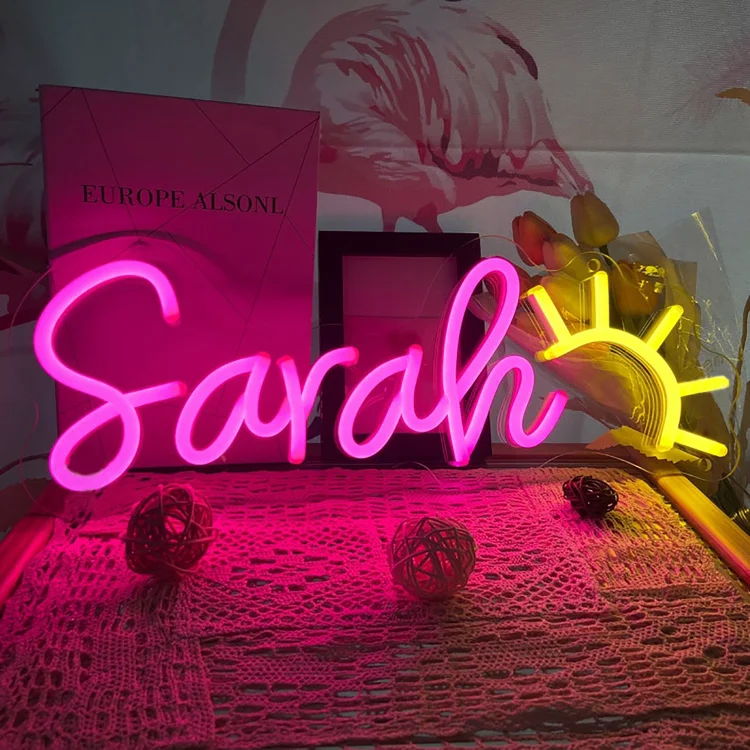 Blanketcute-Personalized 100% Handmade Sun LED Neon Sign with Your Kid's Name