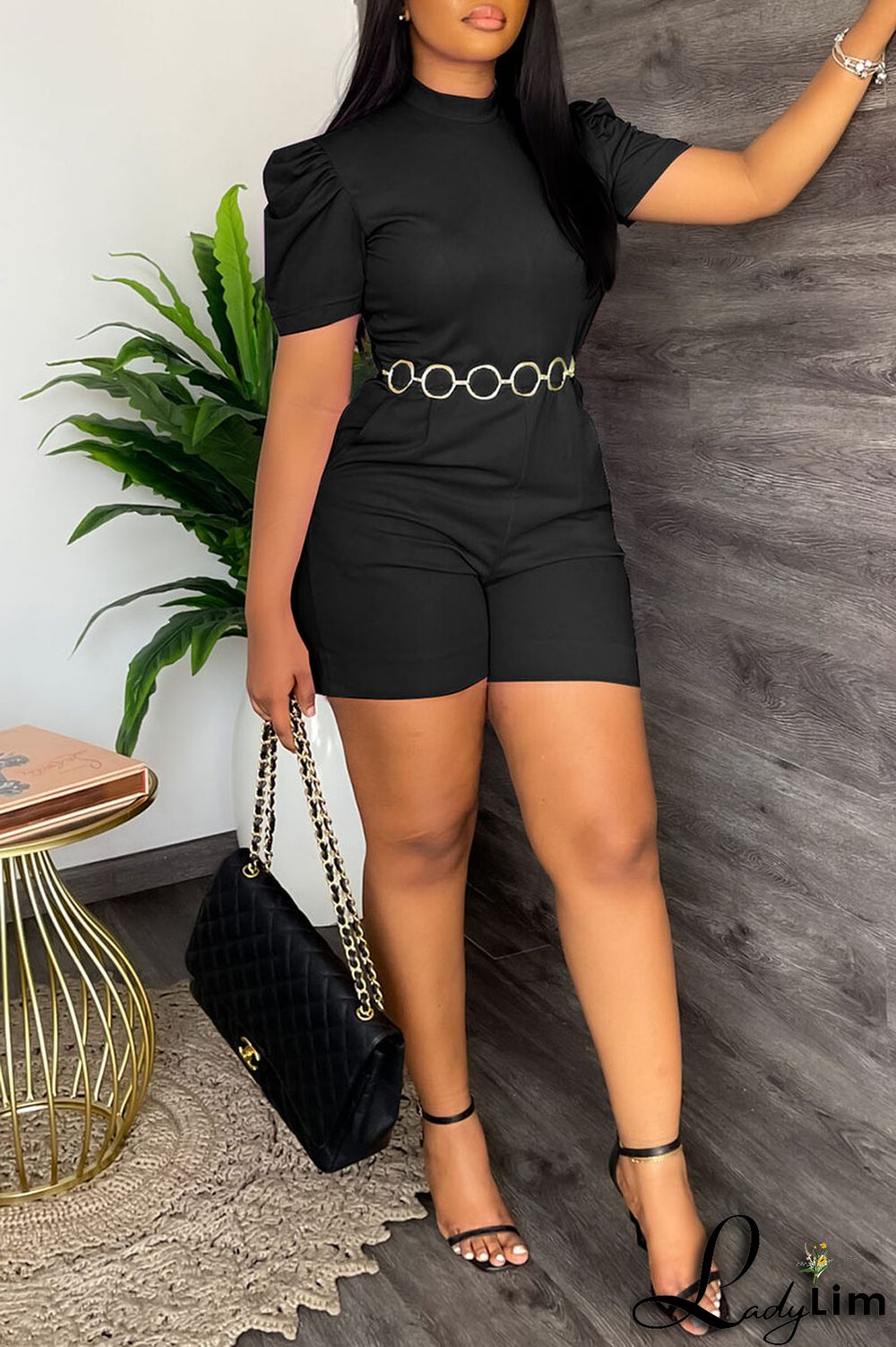 Black Casual Solid Patchwork With Belt O Neck Straight Jumpsuits