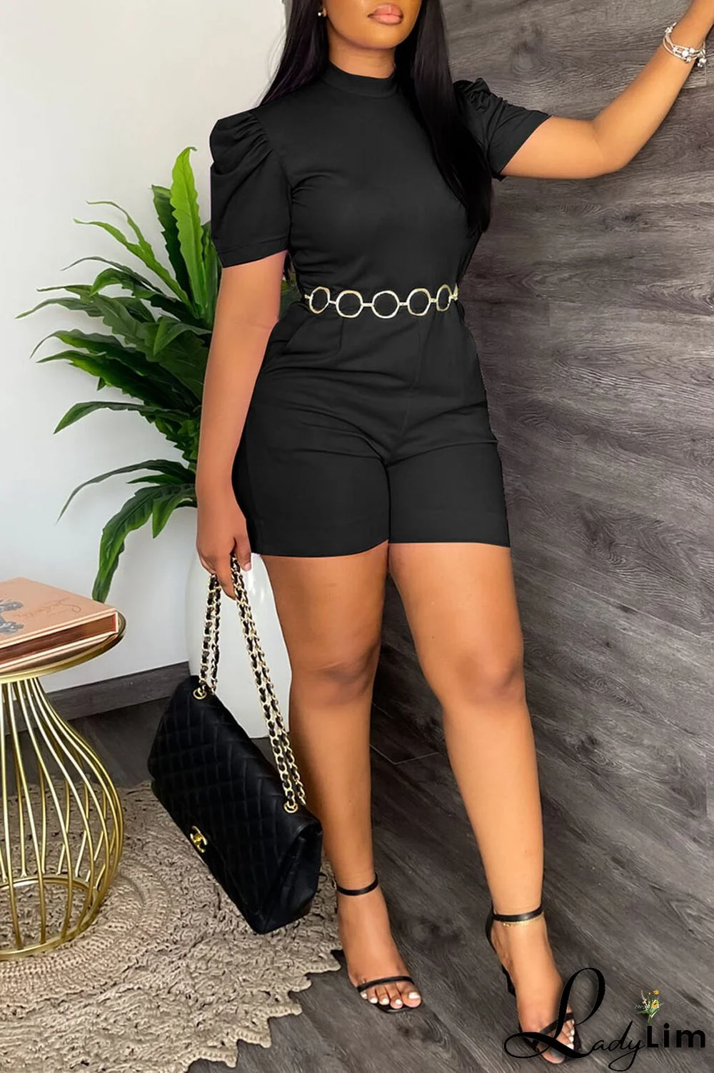 Black Casual Solid Patchwork With Belt O Neck Straight Jumpsuits