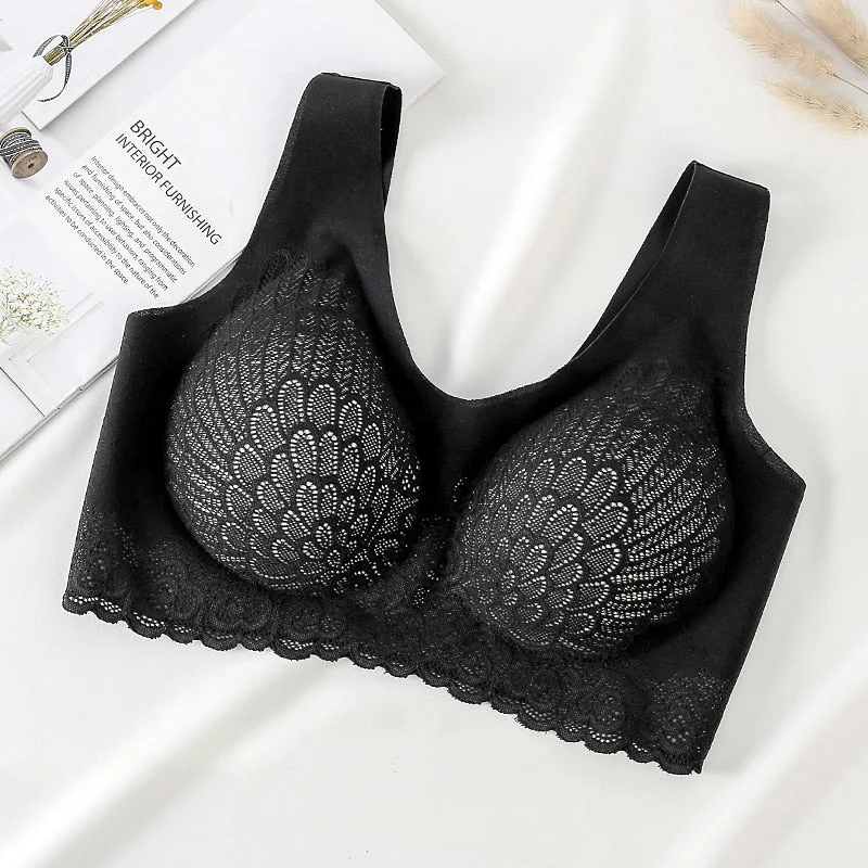 Latex Bra Women Underwear Seamless Bras Sexy Push Up Brassiere Gathers Pad Wireless Intimates Lingerie Lace Beauty Back Bralette