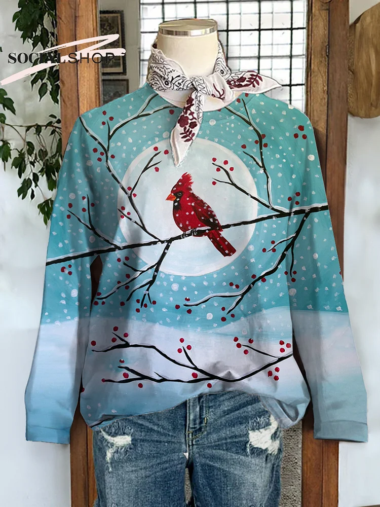 Women's Cardinal Winter Long Sleeve Crew Neck Sweatshirt socialshop