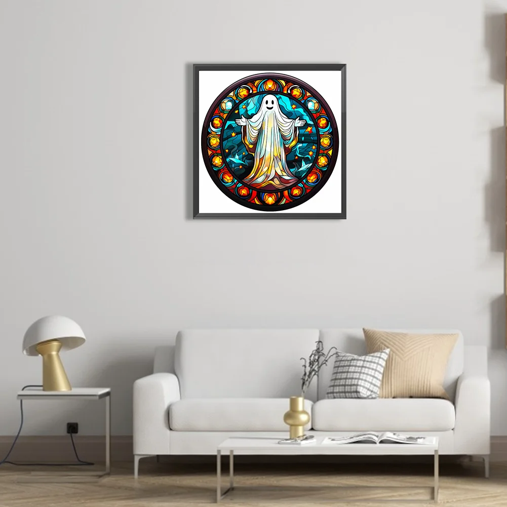 Diamond Painting - Full Round Drill - Stained Glass Halloween Ghost(Canvas|50*50cm)