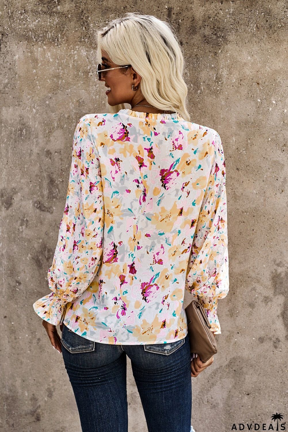 Chic Cakewalk Floral Smocked Long Sleeve Blouse