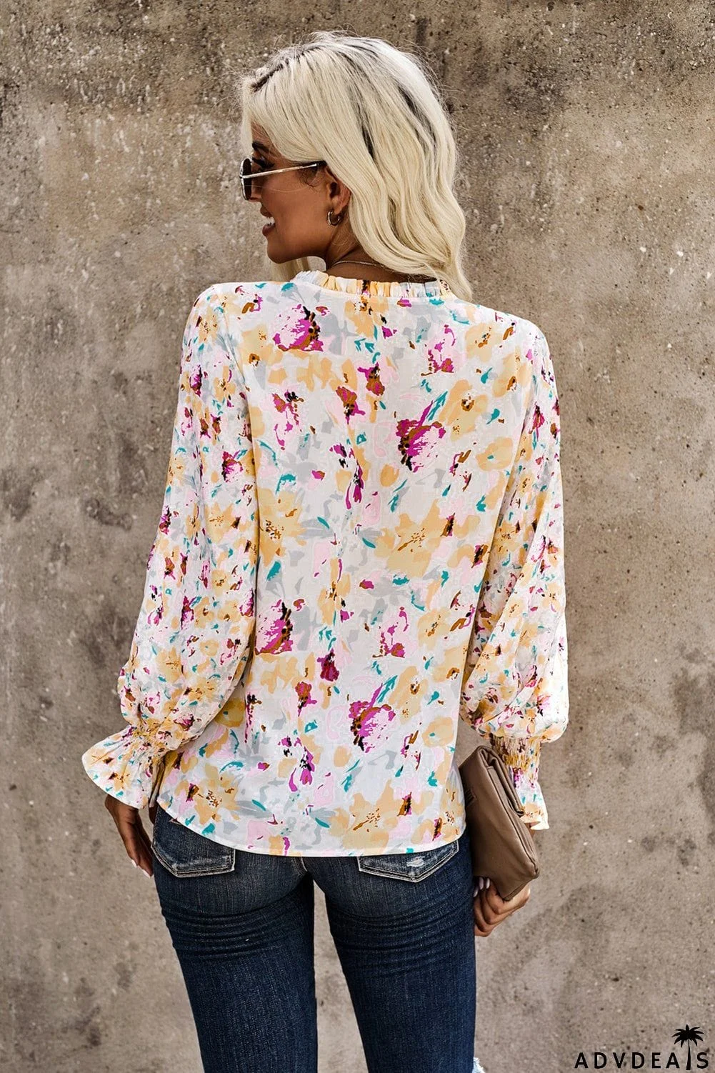 Chic Cakewalk Floral Smocked Long Sleeve Blouse