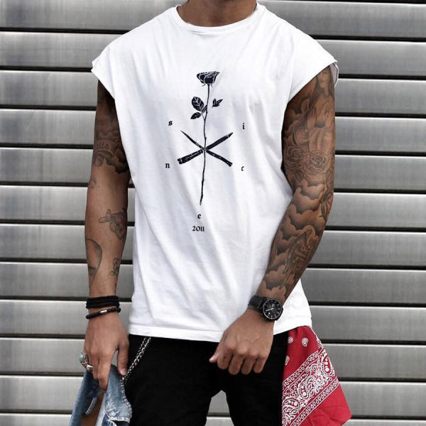 Men's white basic printed short-sleeved t-shirt