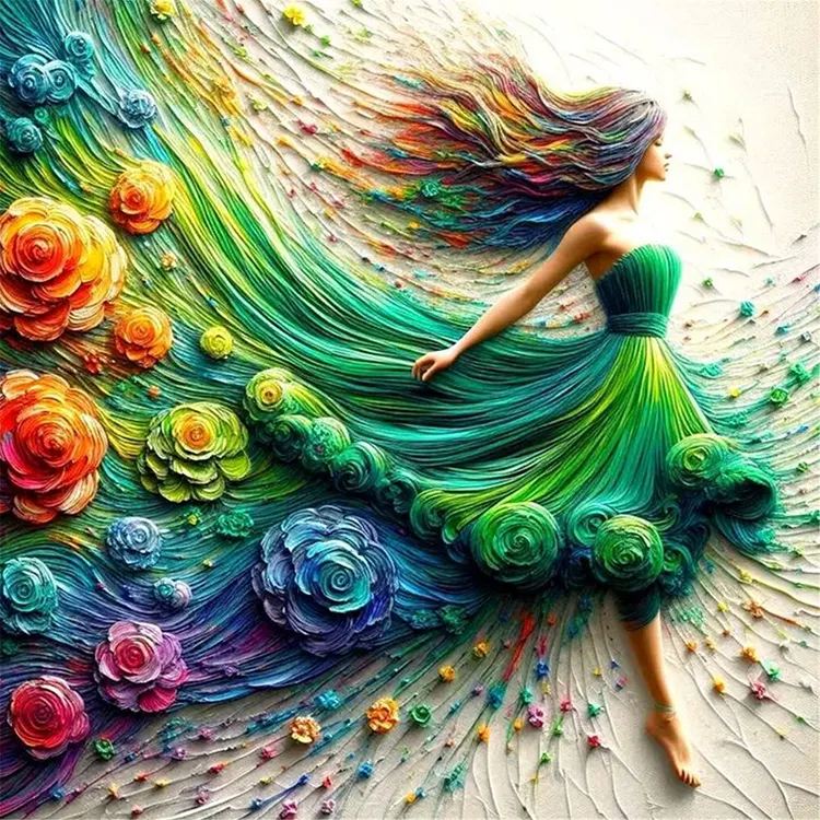 Girl In A Colorful Skirt 40*40CM (Canvas) Full Round Drill Diamond Painting gbfke