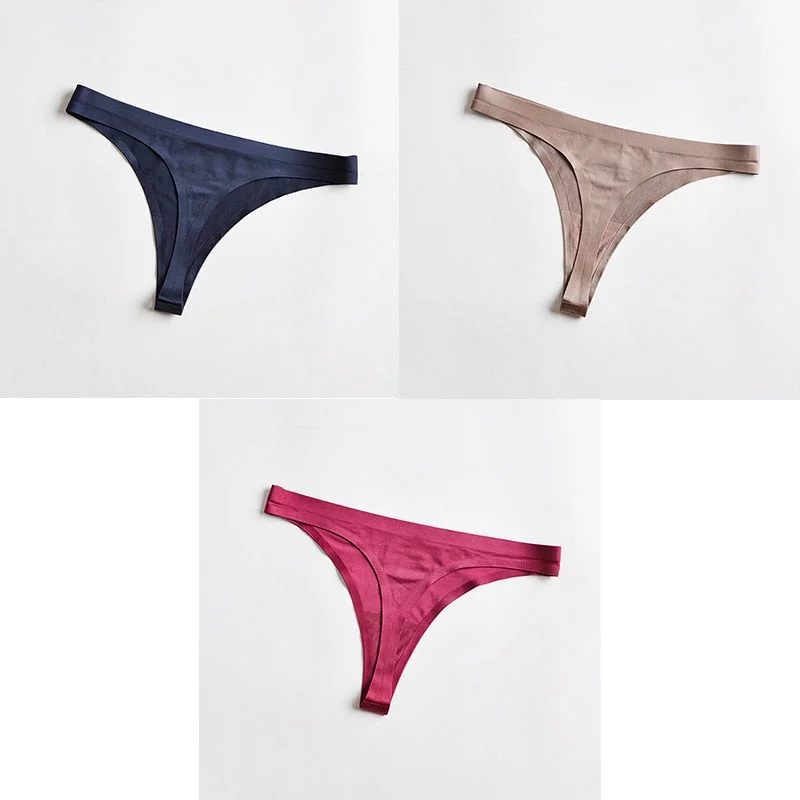 3pcs Woman Thongs Seamless Underwear For Women Sexy Sports Panty Female T-back G-string Underwear Ice Silk Ladies Underpants