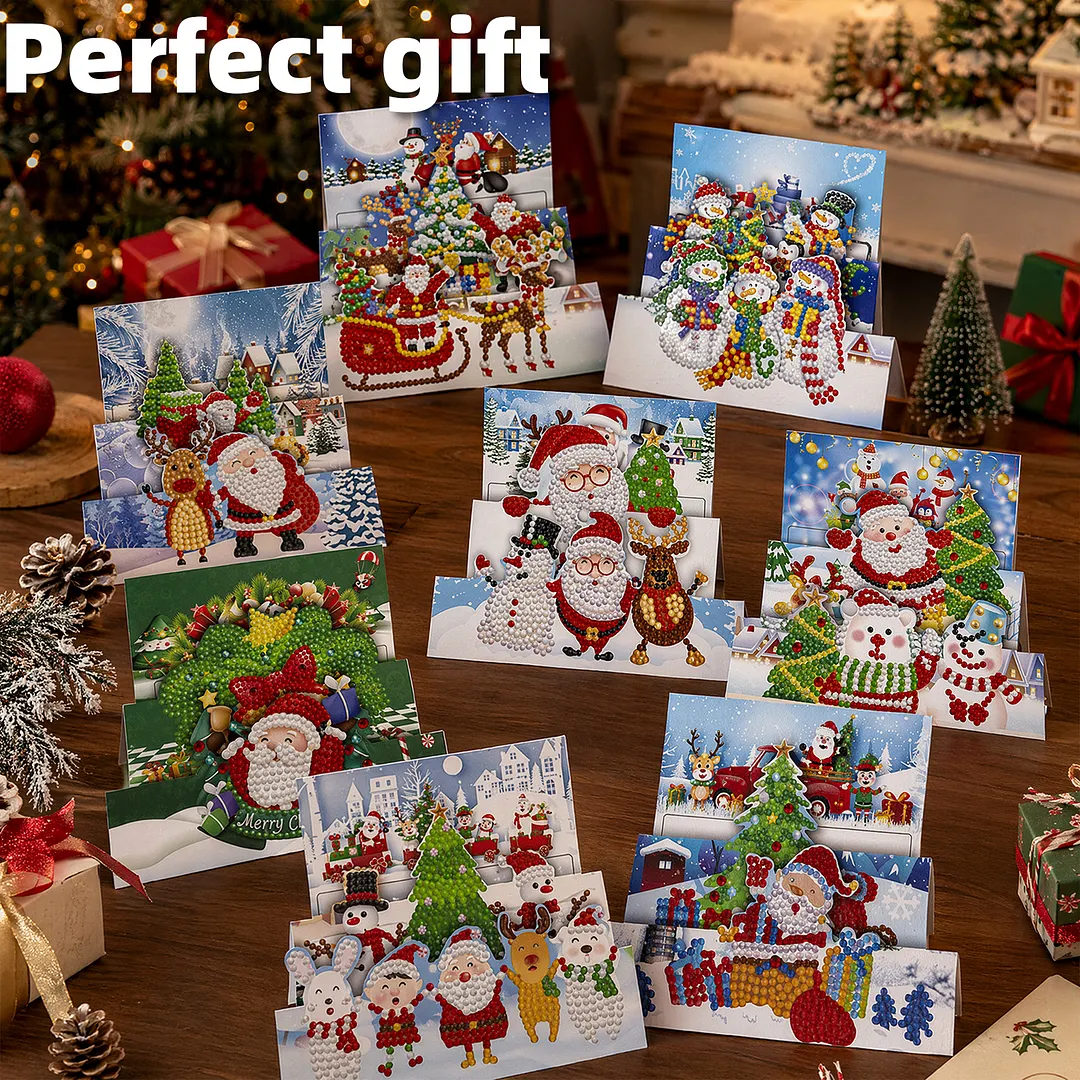 8PCS Santa Claus DIY Diamond Painting Greeting Card Kits with Envelopes Diamond Art Greeting Cards Diamond Art Cards Kits for Adults DIY Crafts Family Friend Gifts