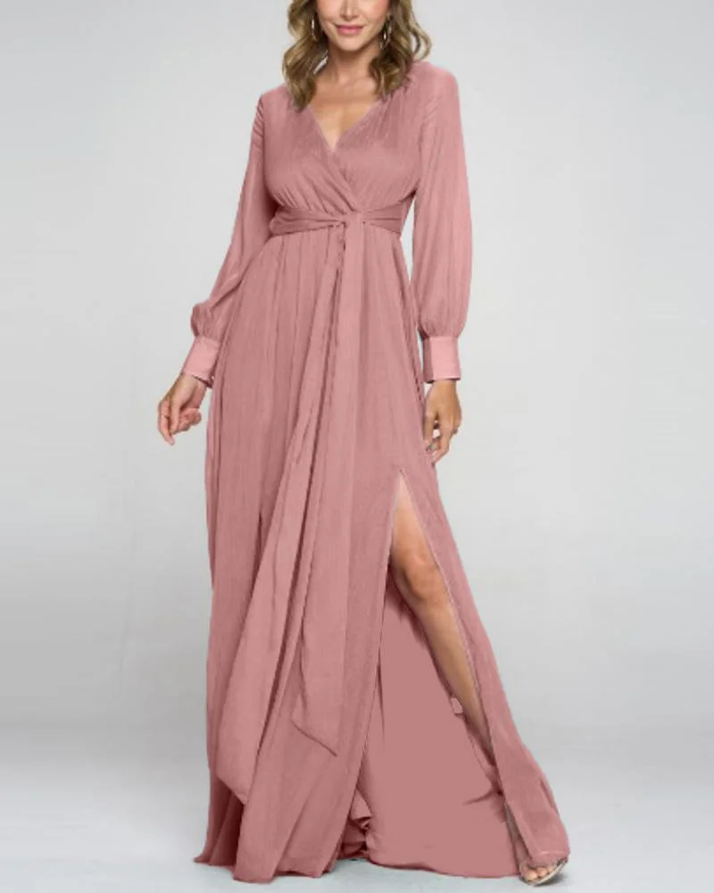 V Neck Elegant Chiffon Dress