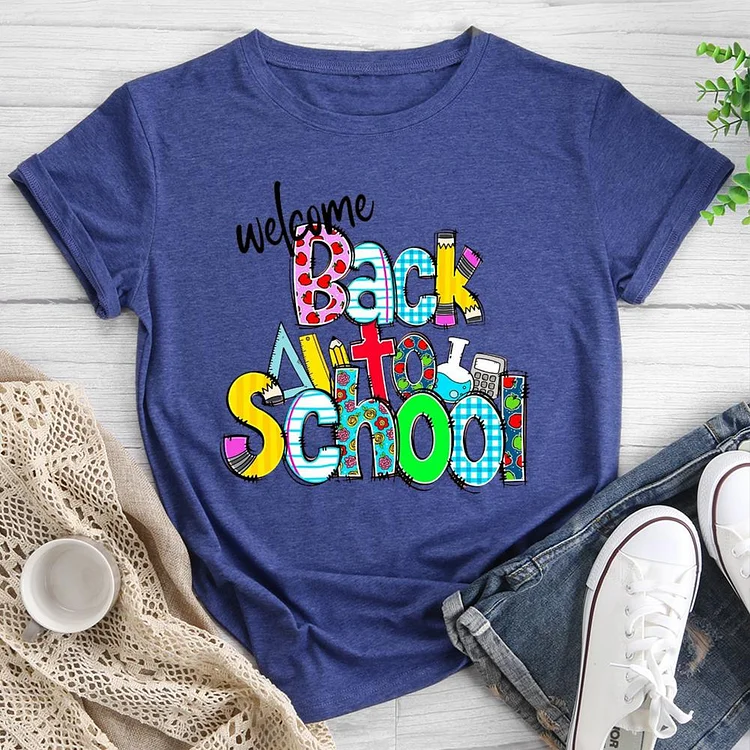 Welcome Back To School Round Neck T-shirt