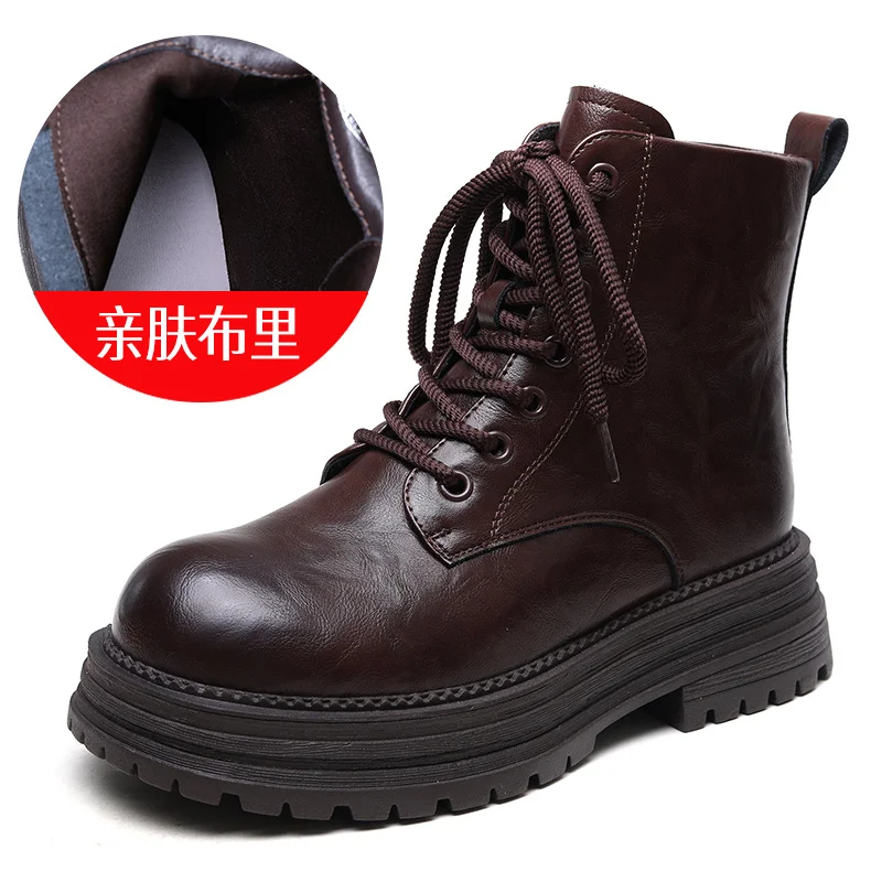 Yyvonne Leather Retro British Style Martin Boots 2025 Autumn And Winter New Fashion Casual Women's Boots Thick Bottom Increase Short Boots