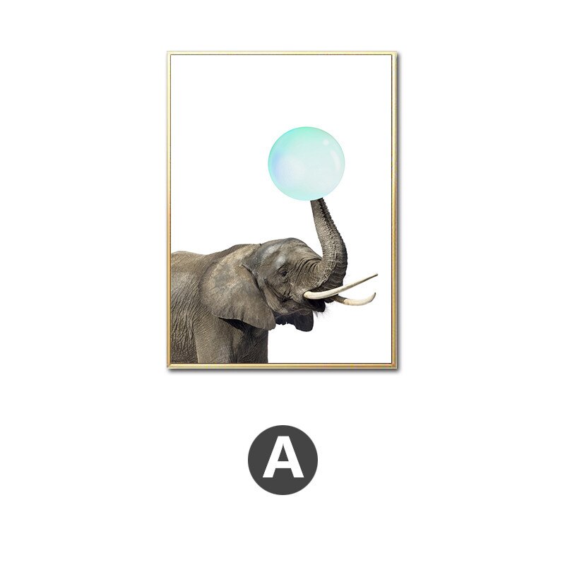 Bubble Chewing Gum Elephant Zebra Duck Animal Posters Canvas Art Painting Wall Art Nursery Decorative Nordic Style Kids Decor