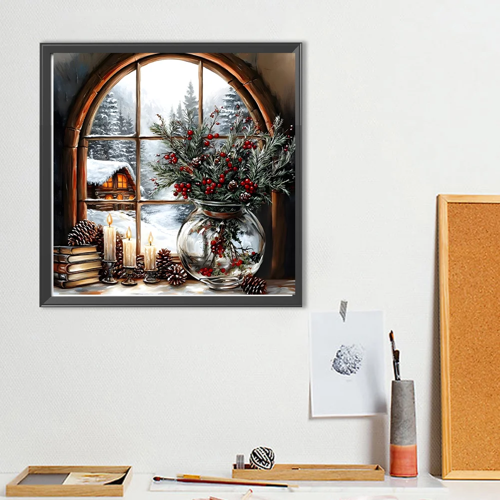 Diamond Painting - Full Round Drill - Xmas Snow View(Canvas|40*40cm)