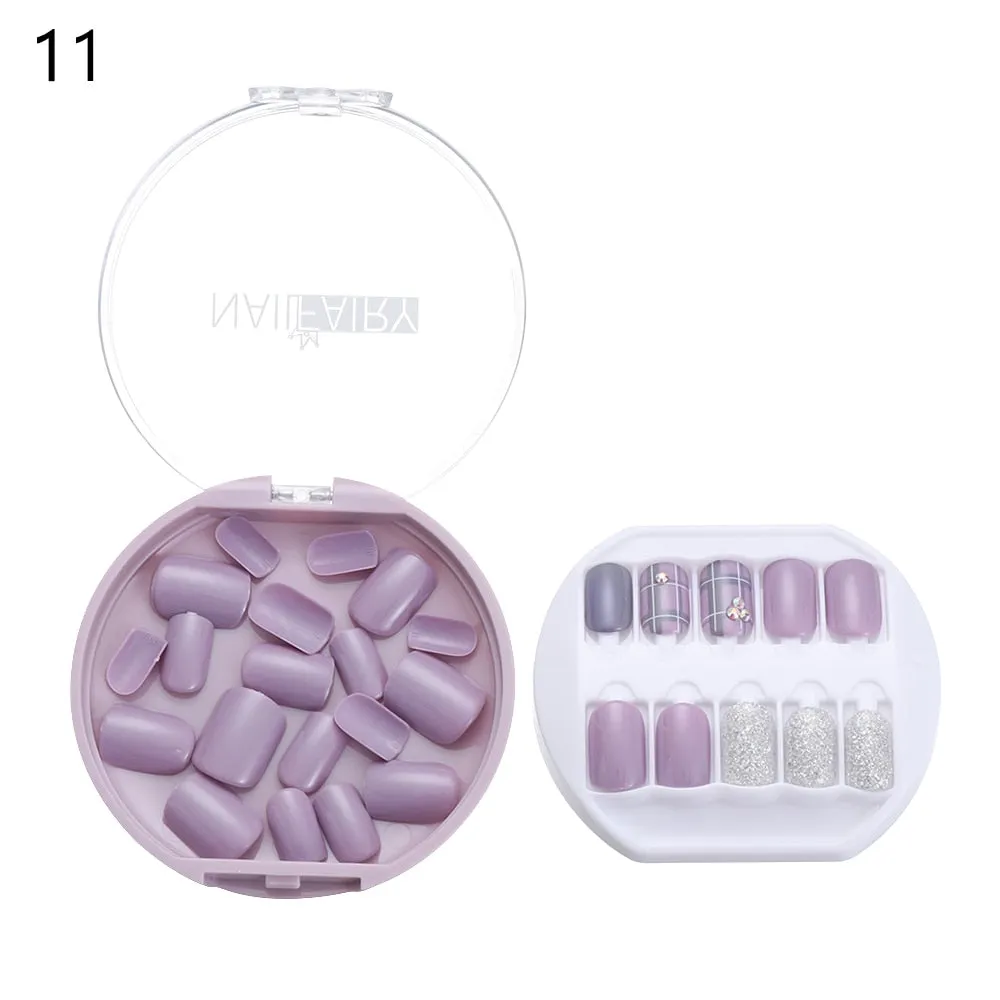 30PCS/Set Fake Nails Press Coffin False Full Artificial Short Kiss Detachable Stick Designs Press Nails Art Tipsy Cover Box-Nail Inspo