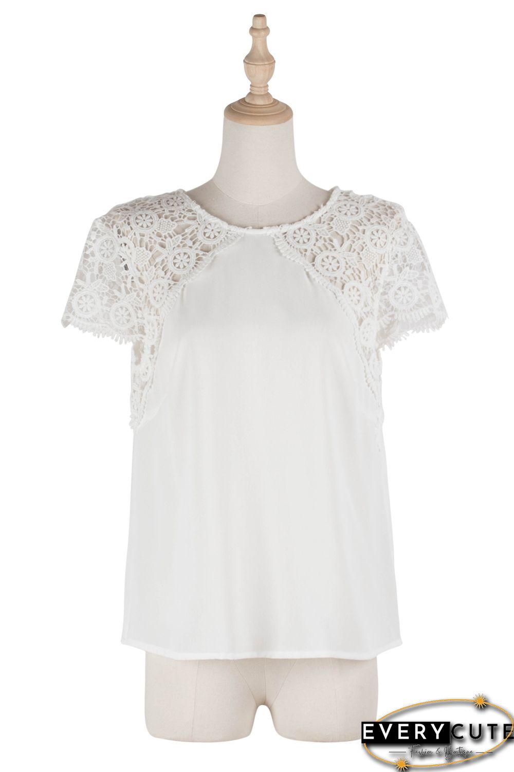 White Hollow Out Shoulder Tops