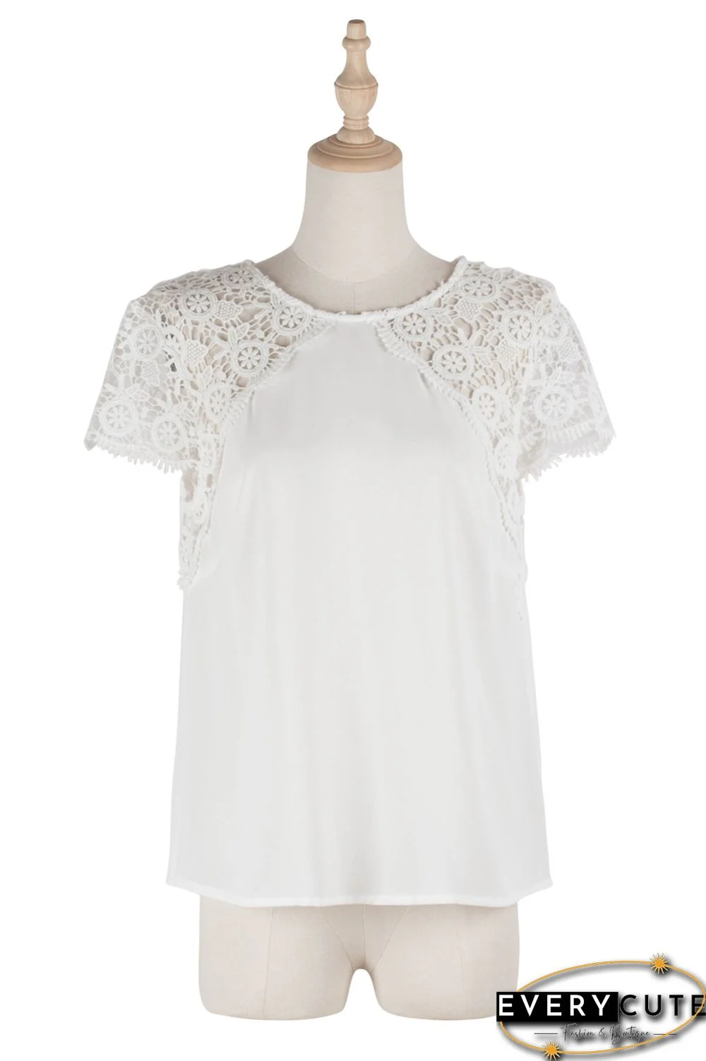 White Hollow Out Shoulder Tops