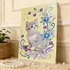 DIY Pearl Painting Flowers Cat for Home Wall Decor with Frame(40x30cm)