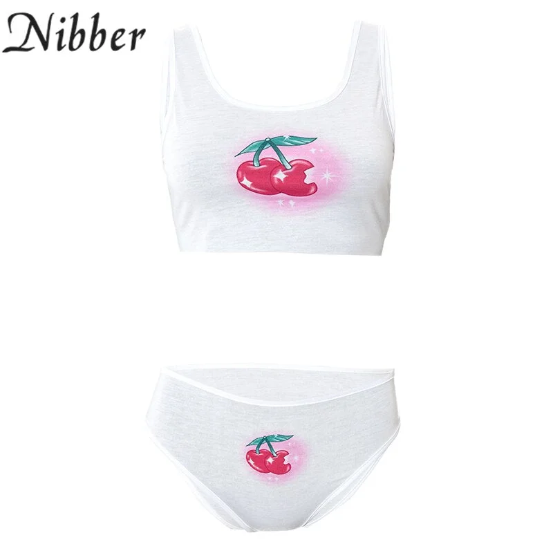 Nibber Y2K Summer Two-Piece Sets Sleeveless Camisole+ Triangle Shorts Sweet Fairy Style Cherry Print For Women's Home Clubwear