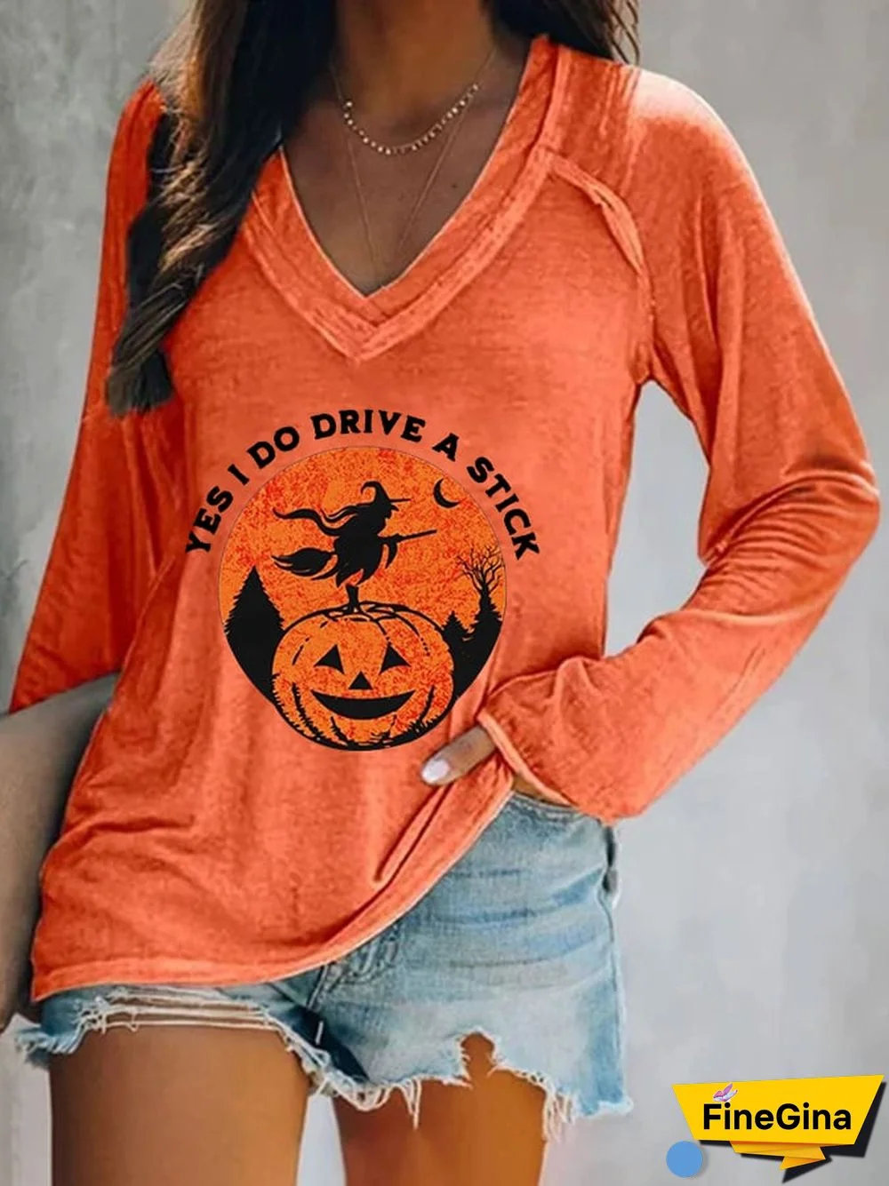 Women's Yes I Do Drive A Stick Witch Print Casual T-Shirt