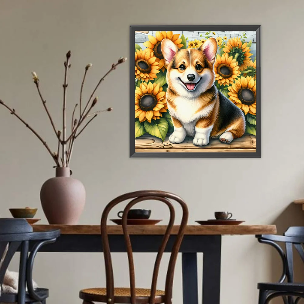 Diamond Painting - Full Round Drill - Sunflower Corgi(Canvas|40*40cm)
