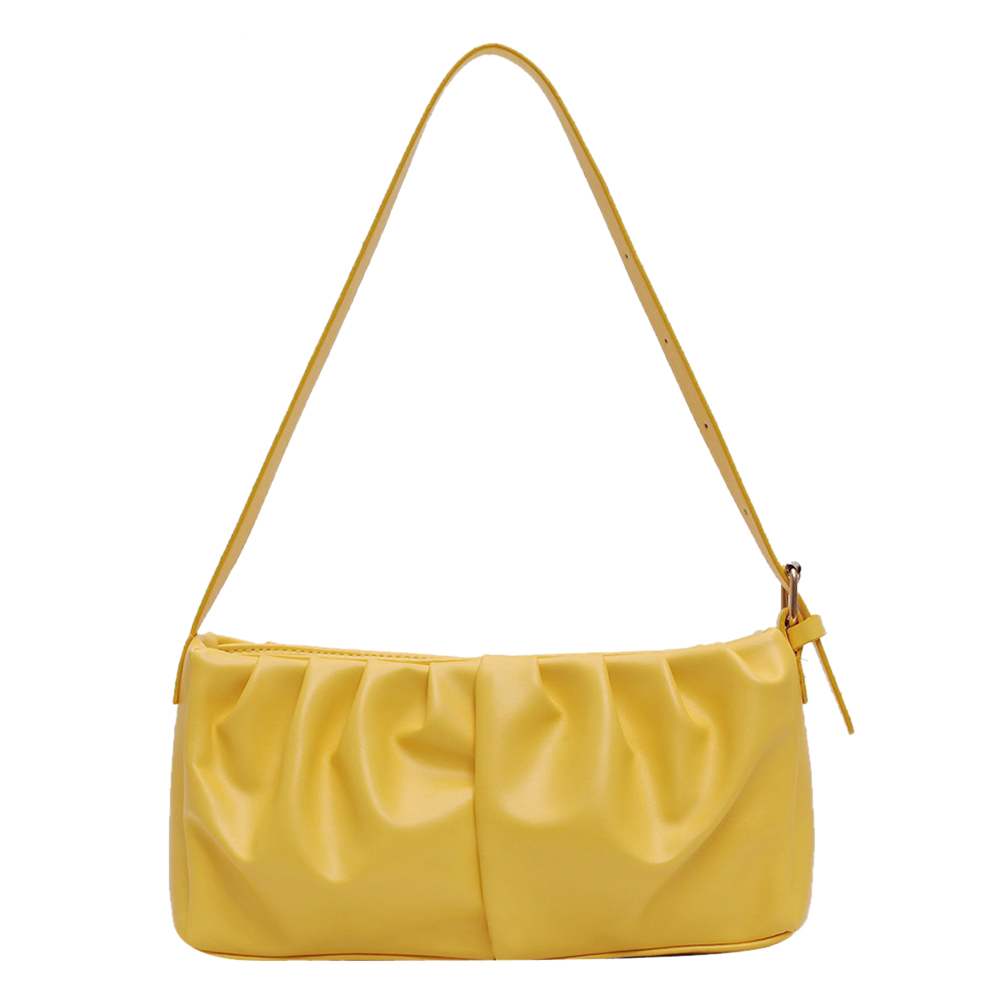 

Women Evening Clutch Pleated Handbag PU Portable Shoulder Totes -Yellow, 501 Original