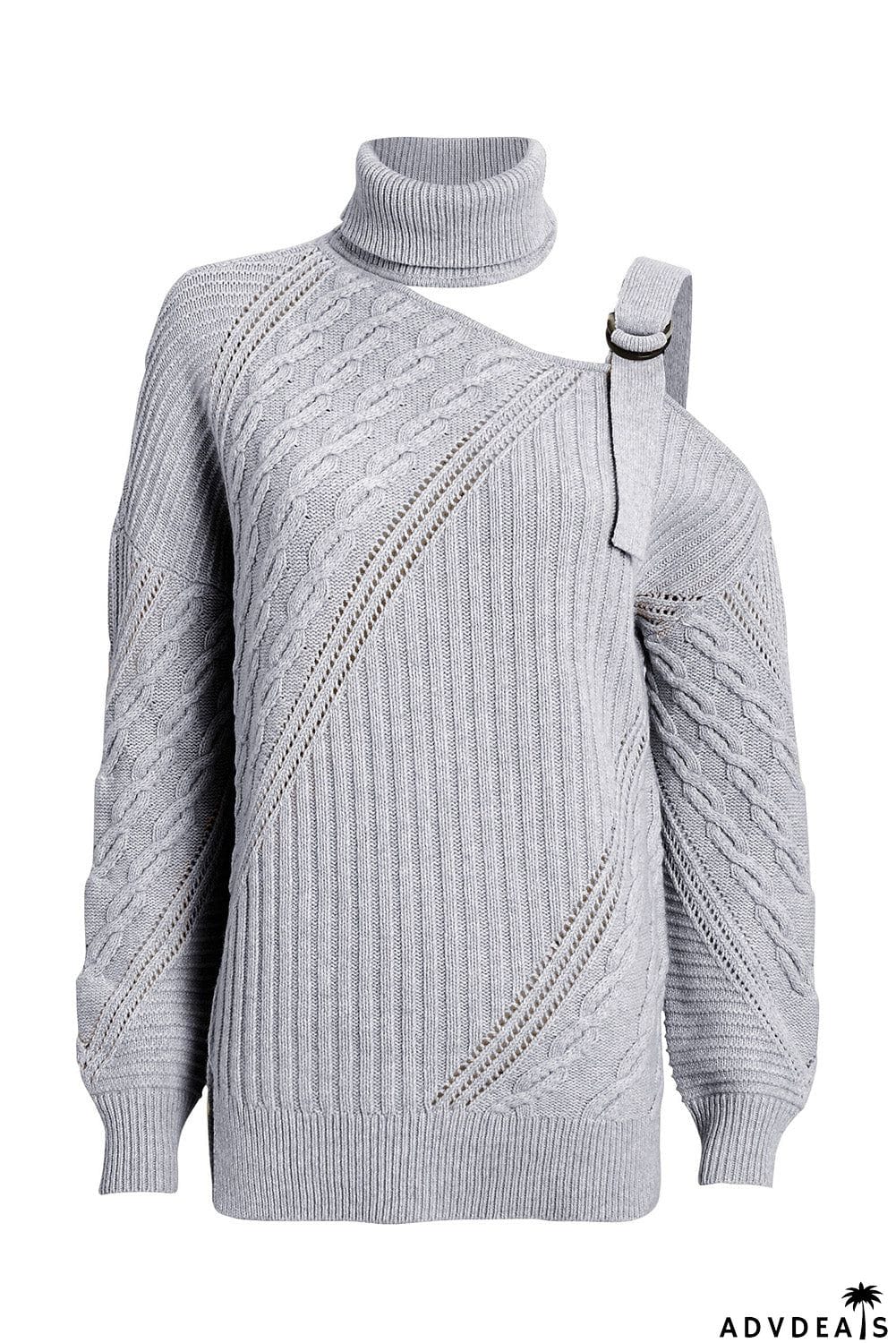 Strapped Cut out Shoulder Turtleneck Sweater