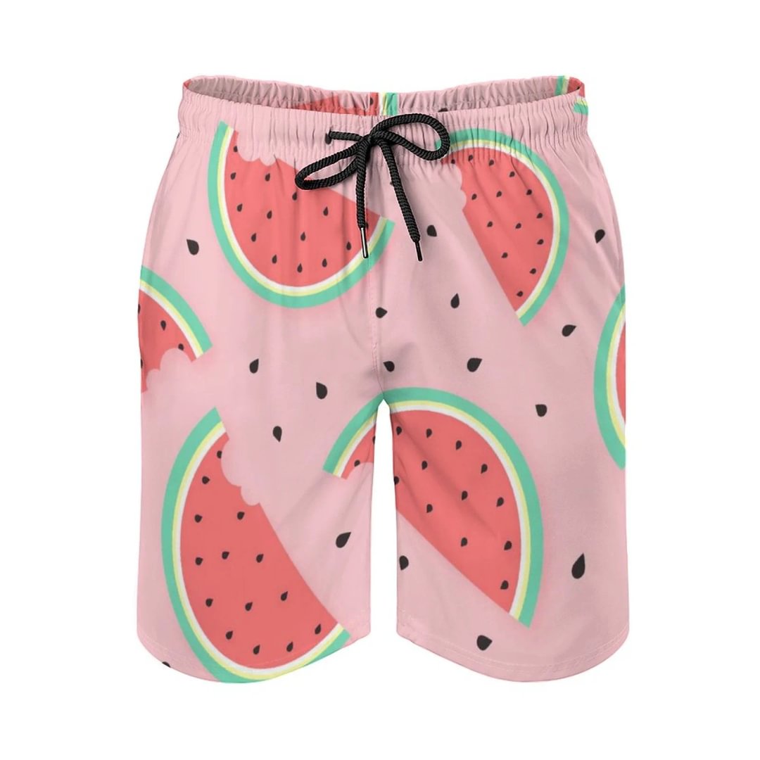 Summer Watermelon Men's Beach Shorts Casual Classic Fit Short Drawstring Summer Beach Shorts with Pocket - neewho