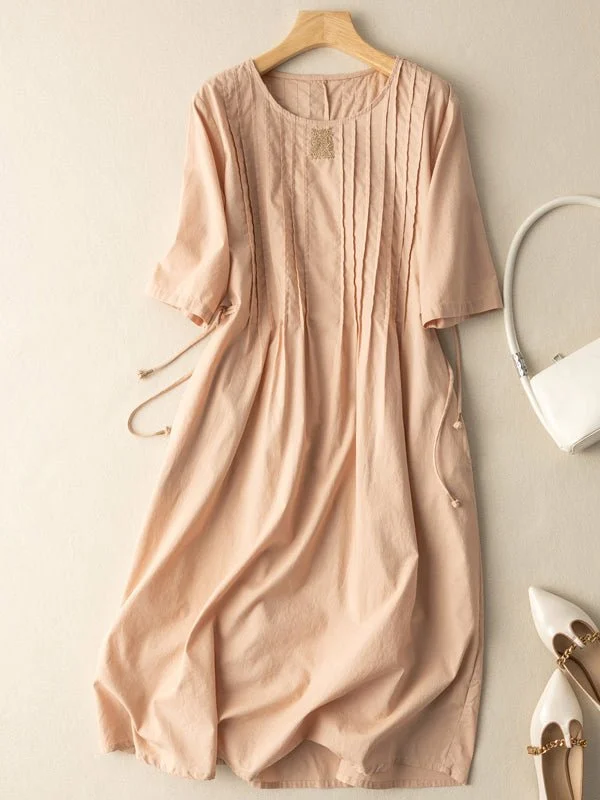 Women's Linen Pleated Pure Color Casual Dress