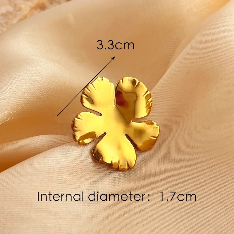 Casual Retro Minimalist Flower 304 Stainless Steel 18K Gold Plated Open Rings