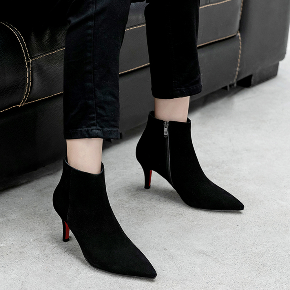 60mm Women's Ankle Boots Closed Pointed Toe Red Bottoms Stilettos Booties-MERUMOTE