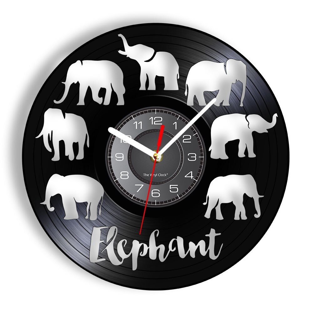 

Elephant Silhouette Laser Cut Reco - Vinyl Record Wall Clock - Without LED, 501 Original