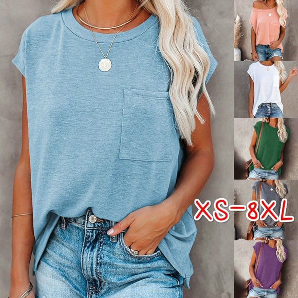 XS-5XL Summer Tops Plus Size Fashion Clothes Women's Casual Short Sleeve Tee Shirts Pure Color Loose T-shirts Ladies Blouses Off Shoulder Round Neck Cotton T-shirts - BlackFridayBuys