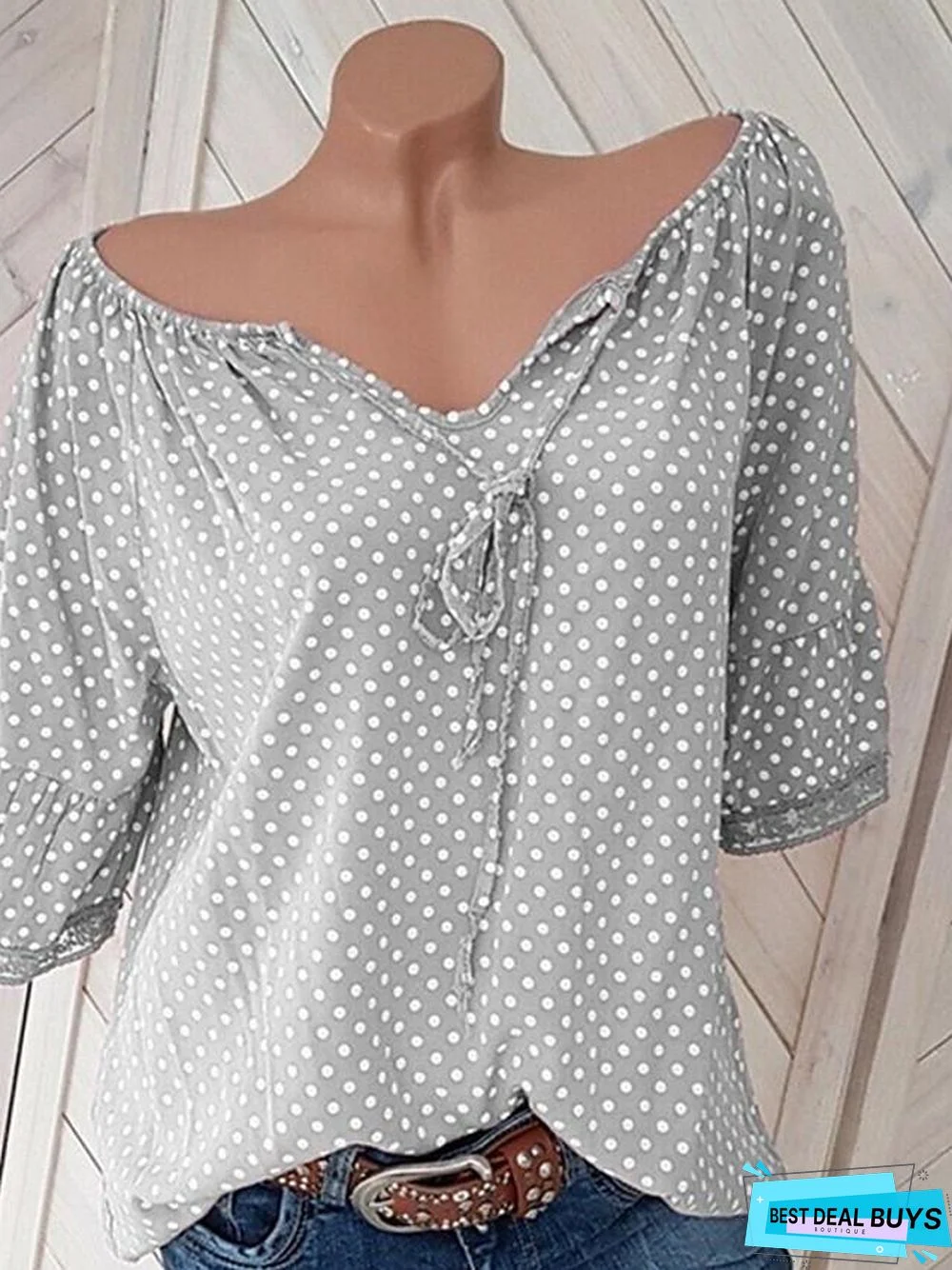 Women's Plus Size Blouse Shirt Polka Dot Print V Neck Tops Streetwear Basic Top Black Blue Red-832