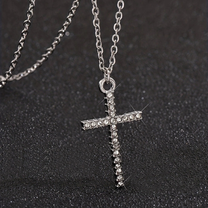 Basic Modern Style Cross Alloy Inlay Zircon Men's Pendant Necklace