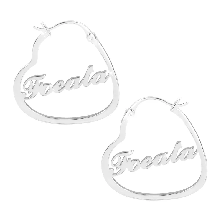 Heart Personalized Name Hoop Earrings Nameplate Earrings Gift for Her