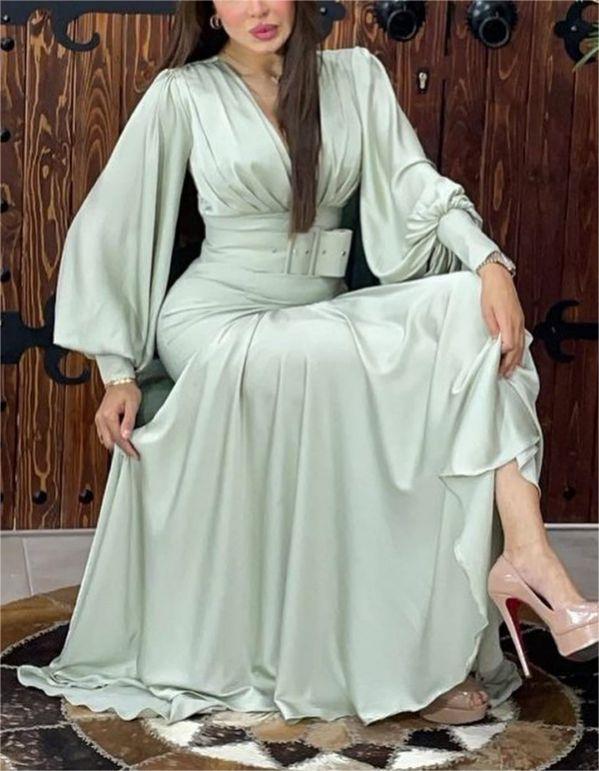 Elegant Satin V-Neck Long Dress | Oxredo Shop Ramadan Sale