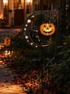 Solar Powered Black Cat & Pumpkin Moon Stake Light Weatherproof Moon Cats LED Stakes Light Auto On/Off Halloween Decorations Solar Lamp for Outdoor Patio Pathway Yard Lawn Decors