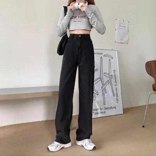 Jeans Women Spring-autumn Full Length Casual All-match Ulzzang Mujer Fashion High Waisted Pure Color Comfortable Streetwear Kpop