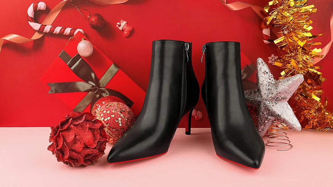 60mm Women's Ankle Boots Closed Pointed Toe Red Bottoms Stilettos Booties-MERUMOTE