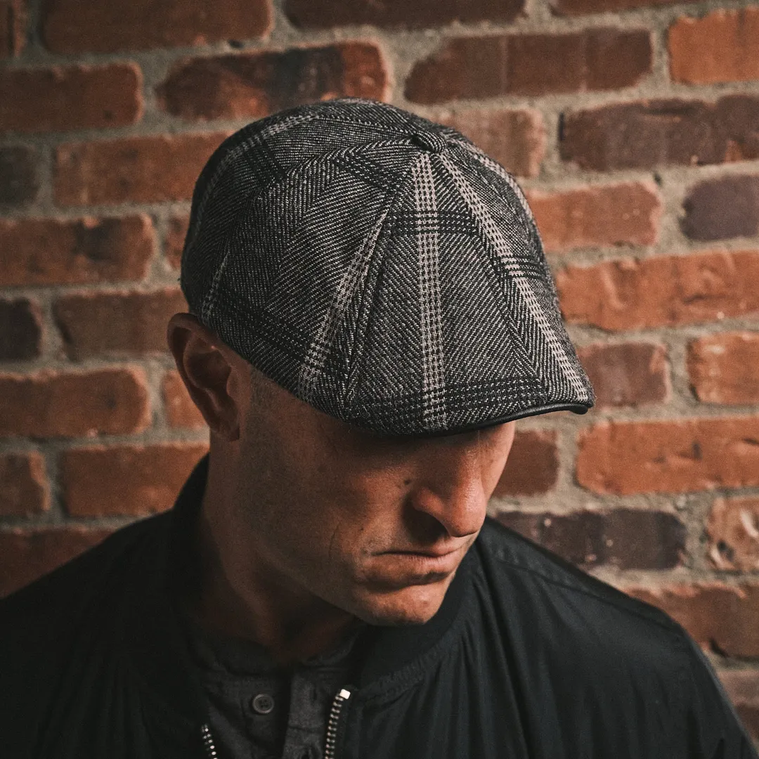 Hatsfashion-The Black Rose Peaky   Cap - Black & Grey Plaid