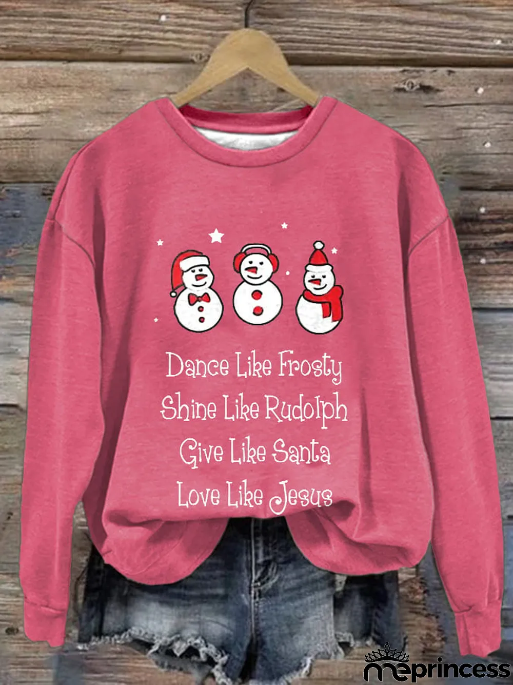 Women'S Dance Like Frosty, Shine Like Rudolph, Give Like Santa Love Like Jesus Print Long Sleeve Sweatshirt