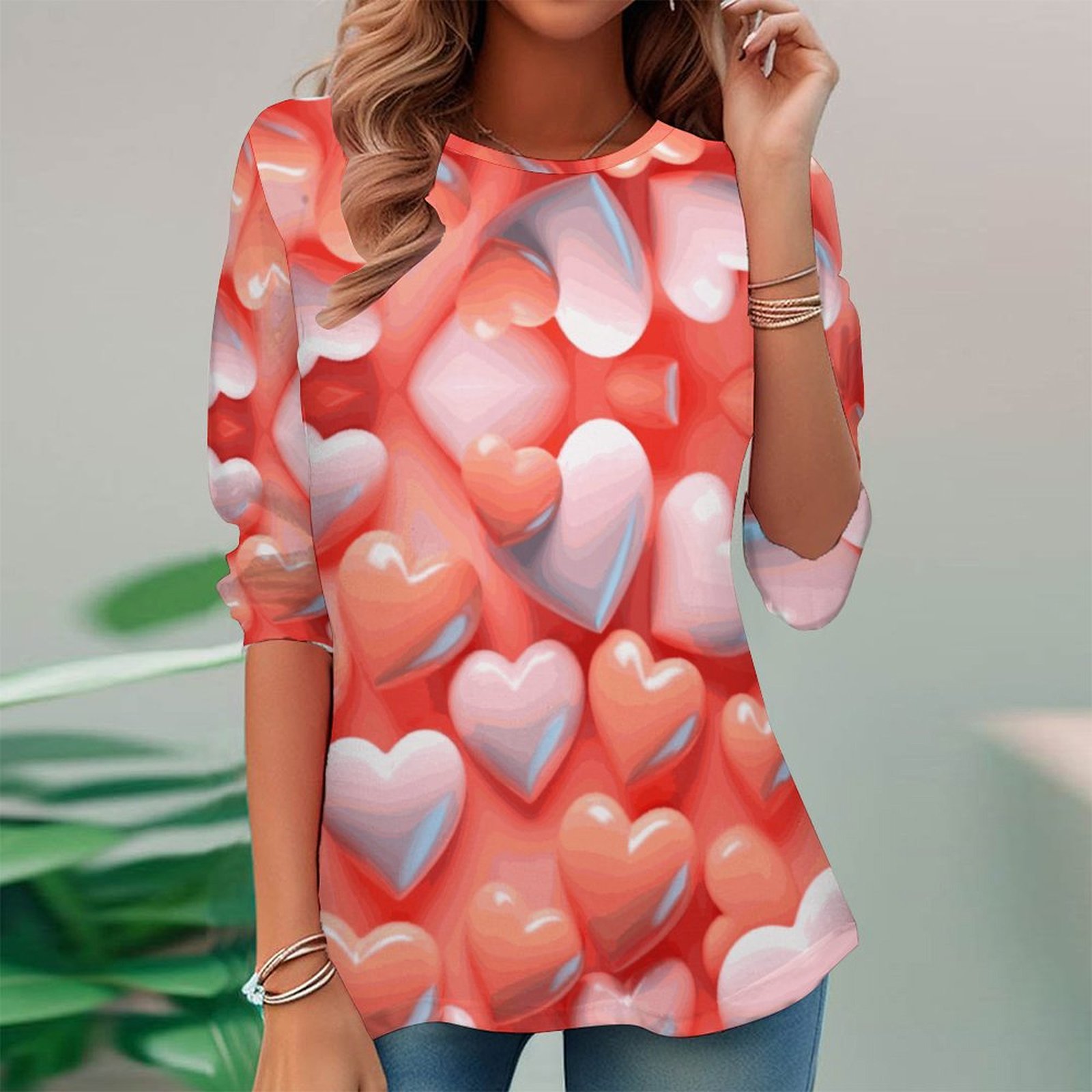 Women Long Sleeve V-neck Graphic Floral Printed Top