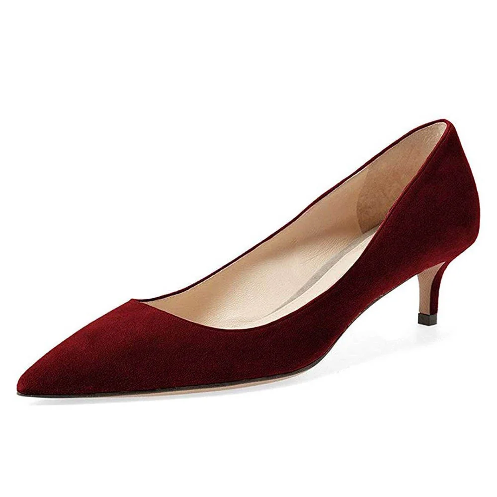 YDN Maroon Vegan Suede Pointed Toe Shoes Classic Low Heel Pumps
